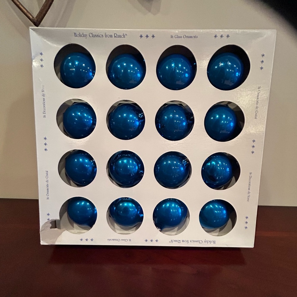 Vintage 16 glass ornaments by Rauch. Made in USA.